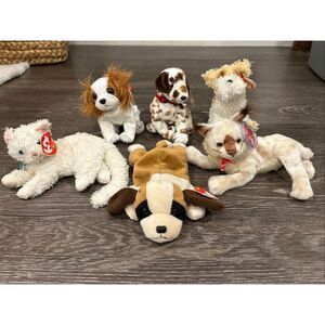 TY Beanie Babies 1996 - 2003 Lot Of 6 Cat & Dog Stuffed Animals Vintage